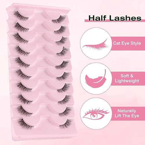 Sixstarhair Demi Faux Cils Bande Transparente 3D Faux Cils Naturel Half Lashes Oeil de chat Reutilisable Fake EyeLashes 10 Paires thumbnail 3