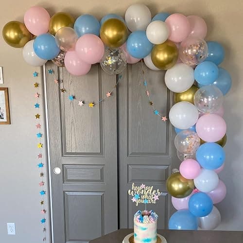 Balloons Pink and Blue, 60 Pack 12 Inch Pastel Light Pink Blue White Gold Balloons, Baby Pink Blue Balloon with Confetti Balloon for Birthday, Gender Reveal, Baby Shower, Boy or Girl Party Decoration - Pink Blue Gold thumbnail 4