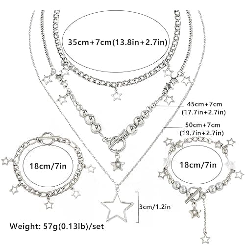 2 Pieces Silver Star Necklace Y2K Jewelry Set Grunge Necklace Kawaii Cute Necklaces Aesthetic Vintage Emo Jewelry - Silver 1 thumbnail 7