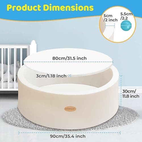HARBOLLE Baby Ball Pit 35.4" Soft Round Memory Foam Ball Pits NOT Included Balls Indoor Outdoor Playpen for Babies Toddlers Kids Great Gift for Girls Boys, White thumbnail 3