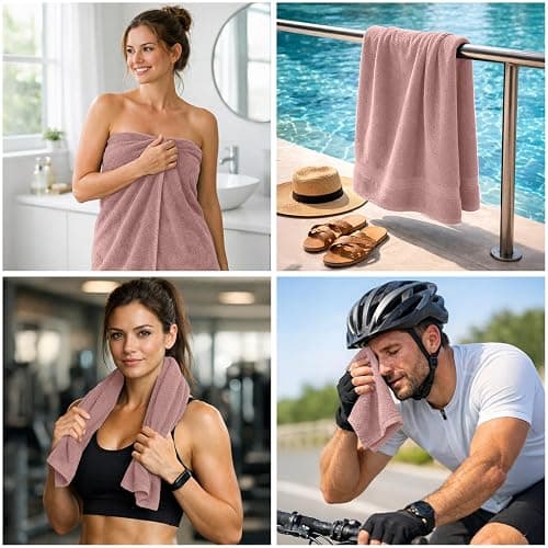 DAN RIVER 8 PC Luxury Bath Towels for Bathroom, 2 Bath, 2 Hand, and 4 Wash Cloths, 600 GSM 100% Ring Spun Cotton Towel Set, Highly Absorbent, Gym, Hotel, and Spa, Dusty Rose thumbnail 4
