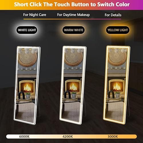 Sweetcrispy Full Length Mirror with LED Lights, 61"x17" Lighted Floor Mirror with Dimming & 3 Color Lighting, Stand for Bedroom, Dressing Room thumbnail 3