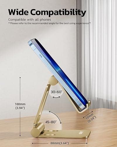 Nulaxy Dual Folding Cell Phone Stand, Fully Adjustable Foldable Desktop Phone Holder Cradle Dock Compatible with iPhone 17 16 15 14 13 12 11 Pro Xs Xs Max Xr X 8, Nintendo Switch, All Phones - Gold thumbnail 2