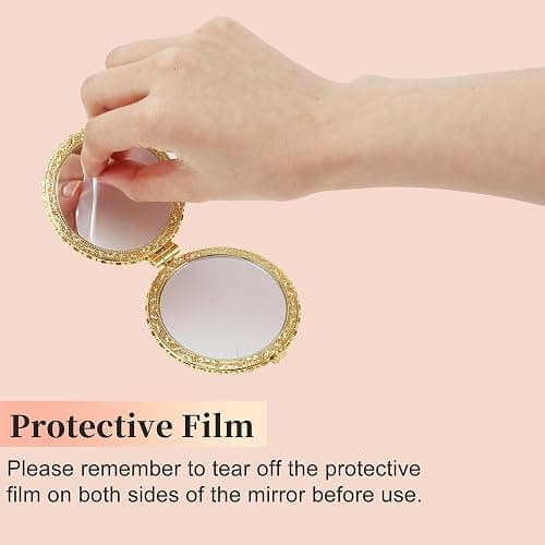 VOCOSTE Compact Flower Mirror, Round Mini Vintage Folding Travel Portable White Pocket Mirror for Women thumbnail 5