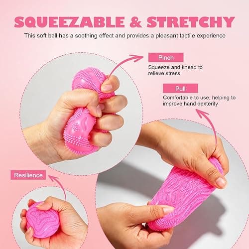 Fuzz Ball, Stress Fuzz Balls for Adults, Soft Fidget Toy for Anxiety Relief, Squishy Slow Rising High Density Ice Squeeze Ball Cubes Cube Sensory for Office Anxiety Stress Relief(Pink) thumbnail 6