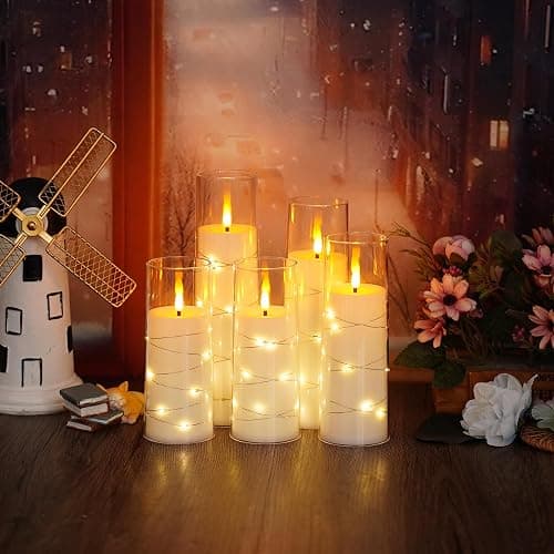 kakoya Flameless LED Candles with Timer 5 Pc Flickering Flameless Candles for Romantic Ambiance and Home Decoration Stable Acrylic Shell,with Embedded Star String，Battery Operated Candles（White） thumbnail 4