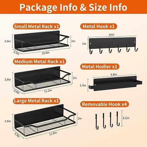 Magnetic Spice Rack,Multifunctional Magnetic Shelf for Washing Machine,Refrigerator,Microwave,and Any Metal Surface,Powerful Magnetic Shelves Include Magnetic Paper Towel Holder (5 pcs - Black) thumbnail 3
