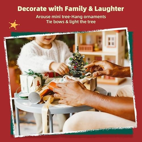 iLAND Dollhouse Accessories Mini Christmas Tree with Lights 6 inch Dollhouse Christmas Decorations Cute Xmas Tree Doll House Miniature Decor 1/12 Scale Accessories for Doll House Furniture Lovely Gift thumbnail 5