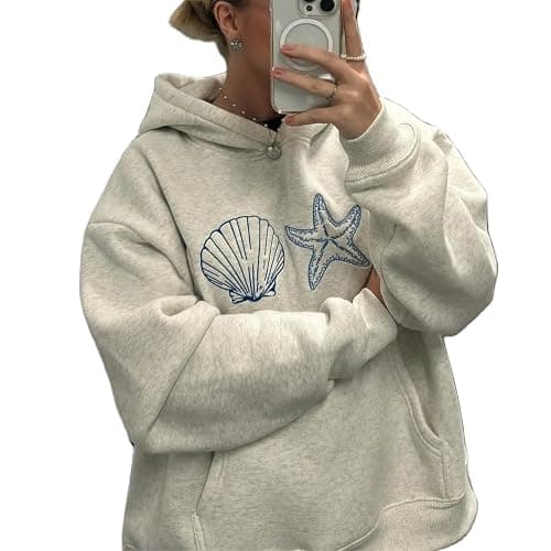 Foidiccx Y2K Hoodie Women Teen Girls Hibiscus Embroidered Pullover Hooded Top Cute Floral Preppy Hoodies Sweater Sweatshirts - Image 1