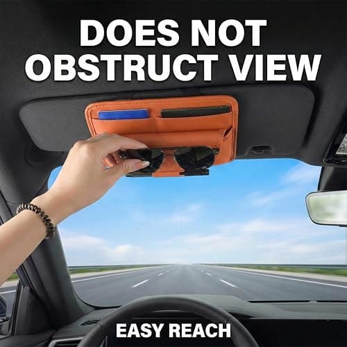 HOLDCY Car Visor Organizer – Sun Visor Storage Pouch Holder for Vehicle Truck SUV, PU Leather Auto Interior Accessories for Registration Document, Gas Card & Sunglasses, Universal Fit (Oranger) thumbnail 8