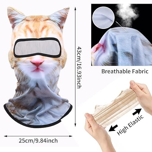3D Cat Ski Balaclava Sheisty Face Mask with Ears Cute Animal Ski Mask Suitable for Festivals Raves Party Outdoor Activities thumbnail 3