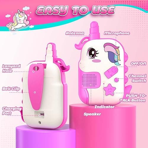 Rechargeable Walkie Talkies Toys for Girls: Unicorn Toys Walkie Talkies for Kids 2 Pack Christmas Birthday Gifts for Grandkids 3 4 5-7 Year Old Girls Age 4-5 6-8 Years Old Stocking Stuffers thumbnail 8