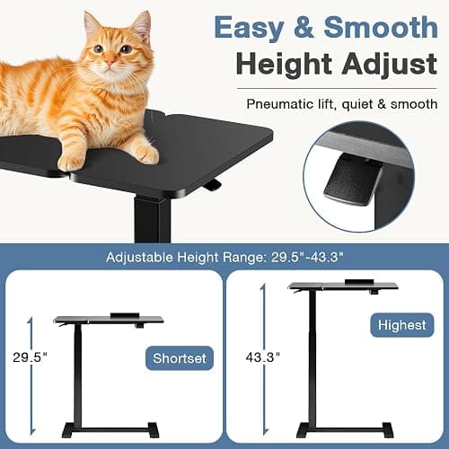 DUMOS Overbed Bedside Table Adjustable with Wheels, Mobile Standing Stand Up Rolling Laptop PC Desks with Tilting Top Height Tray Side Computer Workstation for Bedroom on Hospital Home Use, Black thumbnail 3
