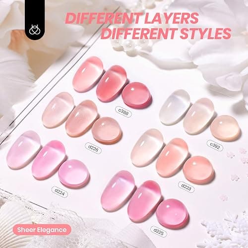 Beetles Jelly Gel Nail Polish Set, 6 Nude Pink Sheer Gel Colors Peach Juice | With Shimmer Translucent Finish For French Nail Art, Soak Off UV LED, Gift For Women thumbnail 2