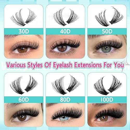 580pcs Cluster Lashes - Individual Eyelashes/Natural Eyelash Clusters D Curl Lashes 8-16MM Soft & Fluffy Thick Volume DIY Russian Lash Extensions (30D+40D+50D+60D+80D+100D) thumbnail 4