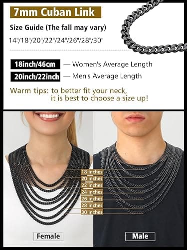Curb Chain Necklace Black Chunky Double Tight Cuban Link thumbnail 5