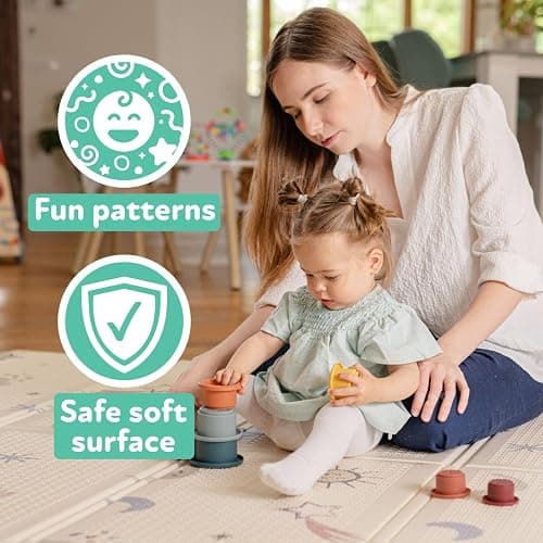 Nuby Foldable Reversible Baby Play Mat, 150 x 200 cm, XXL, 0M+, Rainbow | Waterproof Floormat, Easy to Clean with 2 Designs, Folds up for Easy Storage, Perfect for Fun Safe Baby & Toddler Play thumbnail 3