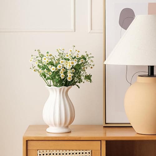 White Ceramic Vase, 7.8 Inch Flower Vase Home Decor Modern Decorative Vases | Unique Minimalism Vases for Pampas Grass Farmhouse Bedroom Living Room Cabinet Table Centerpieces Wedding Decorations thumbnail 8