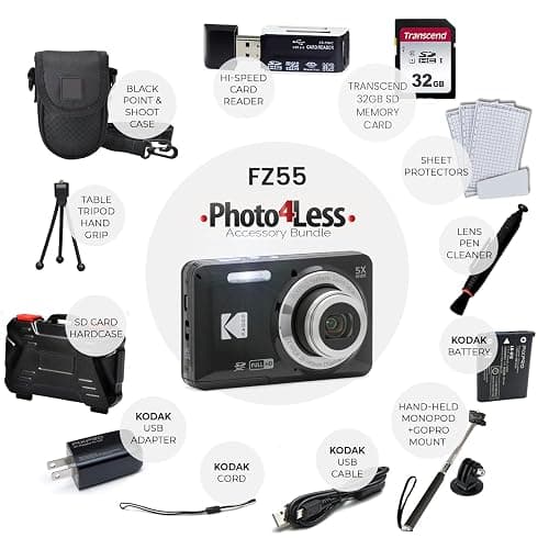 Kodak PIXPRO FZ55 Digital Camera (Black) + 32GB Memory Card + Point and Shoot Camera Case + Extendable Monopod + Lens Cleaning Pen + LCD Screen Protectors + Table Top Tripod â€“ Ultimate Bundle thumbnail 2