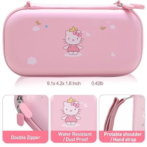 GUTIAL Accessories Bundle for Nintendo Switch Lite - Cute Kawaii NS Lite Accessories kit for Grils Boys Kids with Carrying Case, Cartoon Cover Case, Screen Protector, Stand - Pink - Switch Lite - Lite Pink-Kitty thumbnail 3