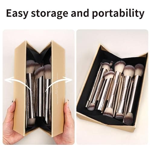 MAANGE 20 Pcs Makeup Brushes with Gift Box, Double-End Multi-functional Makeup Brushes for Blending Liquid Powder Concealer Cream Blush Buffe,Champagne thumbnail 2