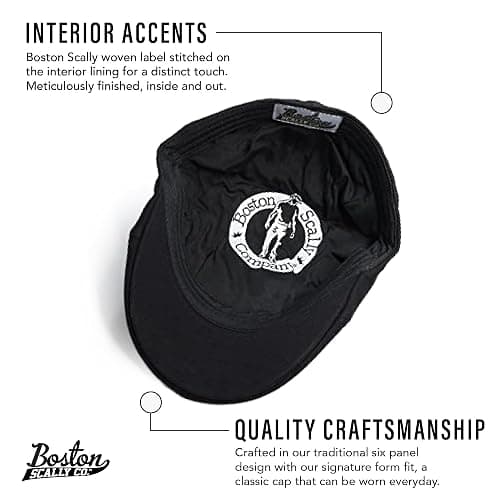The Original Boston Scally Cap - The Scrapper Newsboy Flat Cap - 6 Panel Cotton Fitted Hat for Men - Black thumbnail 3