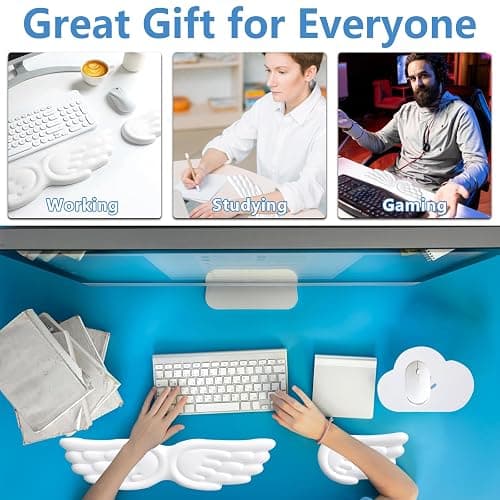 Angel Wing Wrist Rest Ergonomic Angel Wings Keyboard Wrist Rest with Mouse Hand Support and Cloud Mouse Pad Set, Pu Leather Surface, Non-Slip Base & Memory Foam for Office, Gaming, Work(3Pcs, White) thumbnail 7