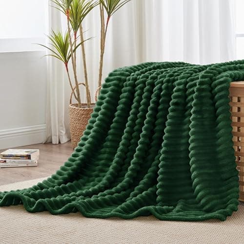 BEDELITE Fleece Throw Blanket for Couch - 300GSM Soft & Warm Fluffy Forest Green Blanket, Decorative and Giftable Striped Blankets for Women, Men, 50"x60" thumbnail 7