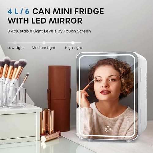 ECOWELL Skin care Fridge, Mini Fridge for Bedroom, 4L with LED Mirror for Makeup Cosmetic Beauty, portable Refrigerator for Office Dorm Car, Cooler & Warmer, AC & DC, White thumbnail 4
