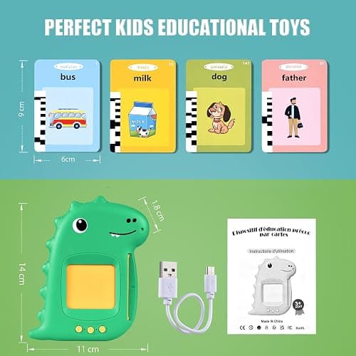 Talking Flash Cards for Toddler Toys for 2 3 4 5 6 Year Old Baby Boys Preschool Learning Resources Sensory Toys for Autism Educational Montessori Toy with 224 Words Interactive Gifts For Kids Age 2-6 - British-Green thumbnail 2