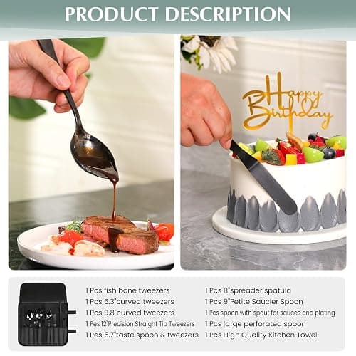 Recsrdce Professional Stainless Steel Culinary Plating Set,9 Piece Culinary Plating Set, Black, Stainless Steel thumbnail 5