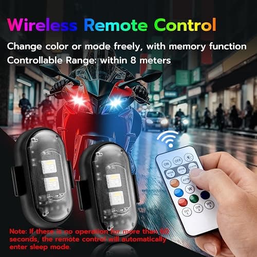 Mcbazel 4 x Wireless Remote Control LED Strobe Lights, Wireless led Light car, Ambient Light with Brightness Control, 7 Colors USB Charging LED Lights Kit for Car, Motorcycle, Bike thumbnail 2