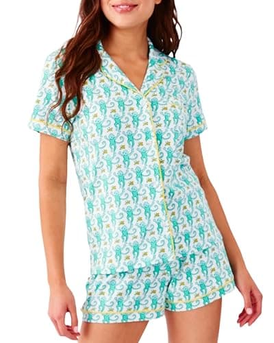 HMPEAIIY Women Y2k Pajamas Set Cute Preppy 2PCS Button Down Holiday Monkey Shorts Summer Outfit Beach Vacation Loungewear Pjs thumbnail 2