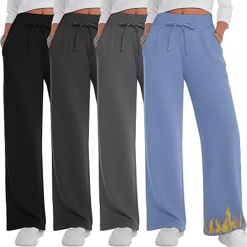 Sweetyweee 4 Pack Women's Fleece Lined Sweatpants Wide Leg Lounge Pants Baggy Thermal Winter Warm Baggy Sweats - Image 1