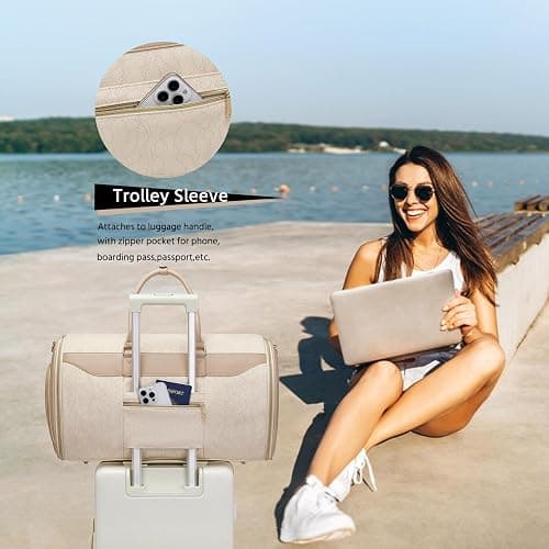 Garment Bags for Travel,45L Carry on Convertible Garment Duffle bag for Men Women - 3 in 1 Hanging Suit Travel Bag with Shoulder Strap (Beige brown) thumbnail 6
