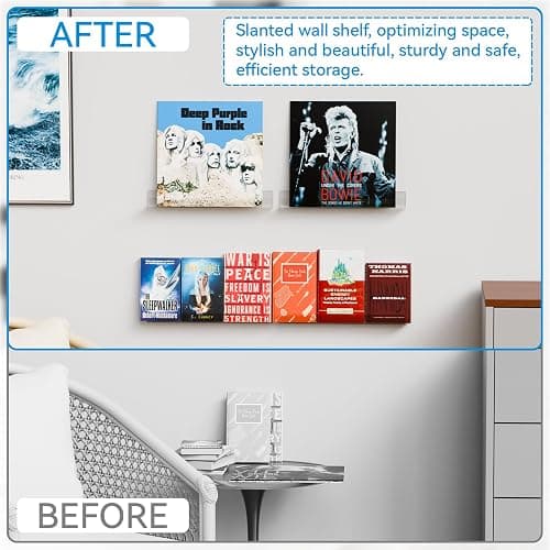 4 Pack Vinyl Record Wall Display,15" Acrylic Invisible Floating Bookshelf for Kids Room,Clear Wall Mounted Hanging Book Shelves,Modern Picture Ledge Display and Album Vinyl Wall Mount Shelf thumbnail 7