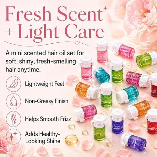 SAHIPUB Hair Perfume Oil for Women, 40 Portable Bottles Hair Oil with 10 Scents, Hair Fragrance Gift Set, 2-in-1 Leave-In Hair Serum for Frizzy Dry Hair, Lightweight Non-Greasy, Long-Lasting Scent thumbnail 6