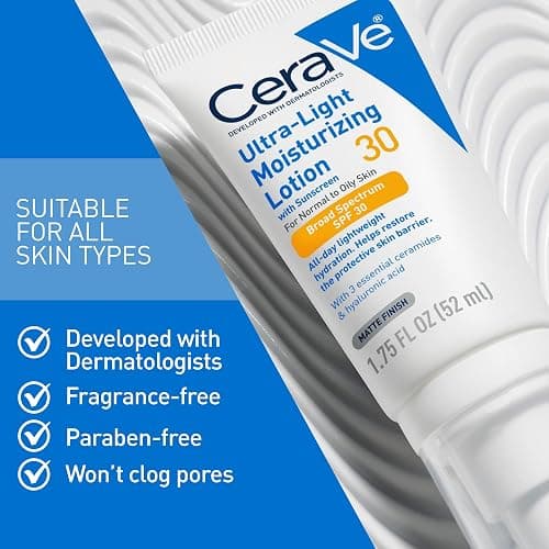 CeraVe Ultra-Light Moisturizing Lotion With SPF 30, Daily Face Moisturizer with SPF, Formulated with Hyaluronic Acid & Ceramides, Broad Spectrum SPF, Oil Free, Matte Finish, 1.7 Ounce thumbnail 4
