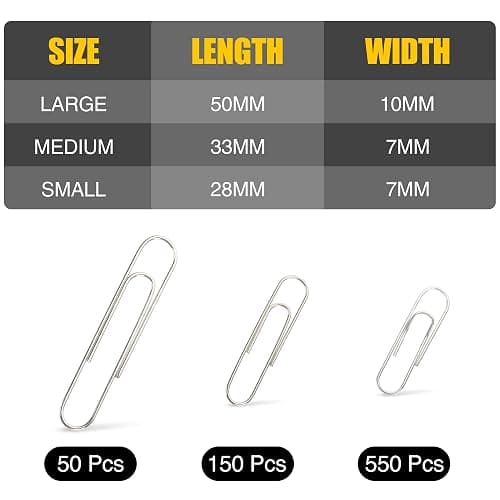 Kempshott 750 Paper Clips Assorted Sizes Small, Medium and Large Paper Clips for Paperwork Ideal for Home, School and Office Use (Assorted, Silver) thumbnail 3