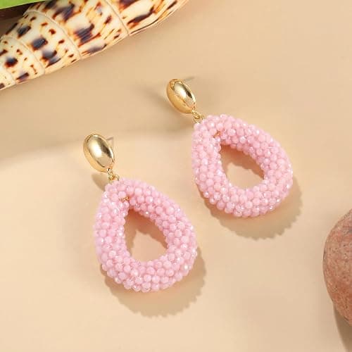 Boho Ohrringe hängend für Damen,Tropfenförmige Reisperlen Leichte Ohrringe Eleganter Hingucker für Frauen Modischer Schmuck thumbnail 7