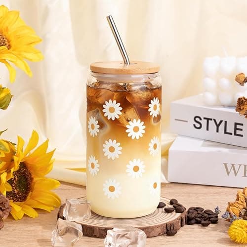 isolune Birthday Gifts For Women, Teen Girl, Her - Gift Baskets with Cute Daisy Aesthetic Glass Cups Gift Set 7pcs - Perfect for Girl, Sister, Daughter, Friends thumbnail 2