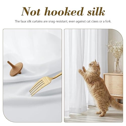 FMFUNCTEX Sheer Non-See-Through White Curtains for Bedroom, Faux Silk that Let Light Curtains 84 inches Long Light Filtering Privacy Sheer Window Drapes for Living Room, Rod Pocket 2 Panels Set thumbnail 5