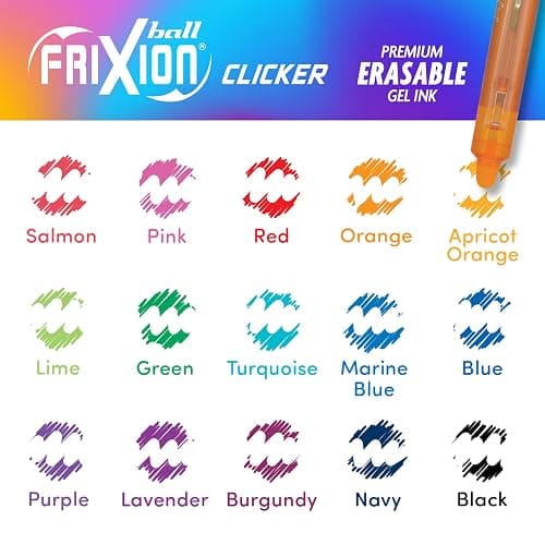 PILOT FriXion Clicker Gel Ink Pens 0.7mm, Assorted Colors, 15-Pack | Erasable, refillable & retractable color pens for notes and sketches, retract at tip, smooth writing fine point pen 0.7 mm thumbnail 5