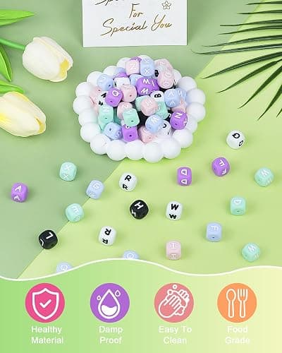 156Pcs FIVEIZERO Colorful Silicone Letter Beads, 12mm A-Z Alphabet Beads,Square Bead for Bracelets and Keychains, Large Letter Bead for Necklaces and Lanyards Making thumbnail 4