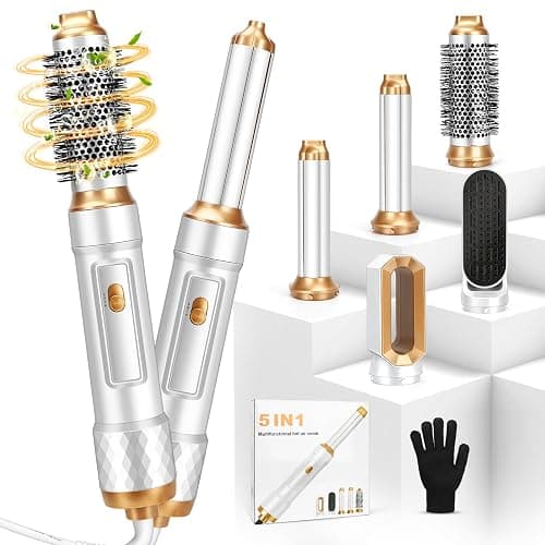 Hair Styler 5 in 1, Hot Air Stylers Hair Dryer Set – with Curlers, Straighten, Volumise, Smooth and Dry, for All Hair Types, Negative Ion Hair Care, Reduce Frizz and Boost Shine(White) - Image 1