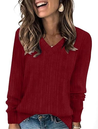 Sampeel V Neck Long Sleeve Shirts for Women Casual Fall Tops Lightweight Tunic Sweaters Fashion Clothes Loose Fit 2025 - Image 1