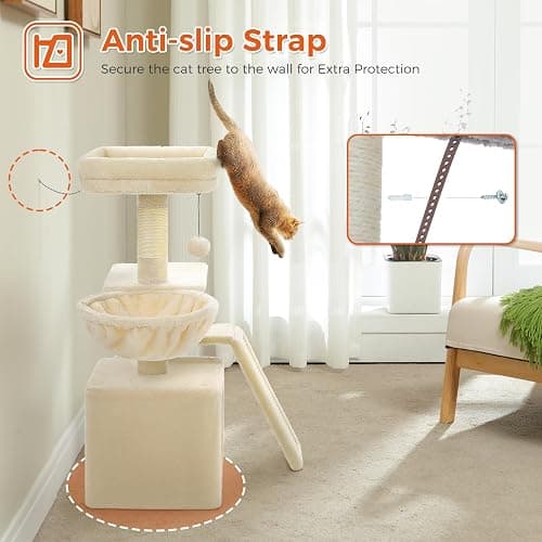 PAWZ Road Cat Tree for Indoor Cats, 31.5''=80CM Cute Cat Tower with Cat Condo Sisal Scratching Ramp Cozy Hammock and Removable Top Bed Perch for Kittens, Beige thumbnail 7