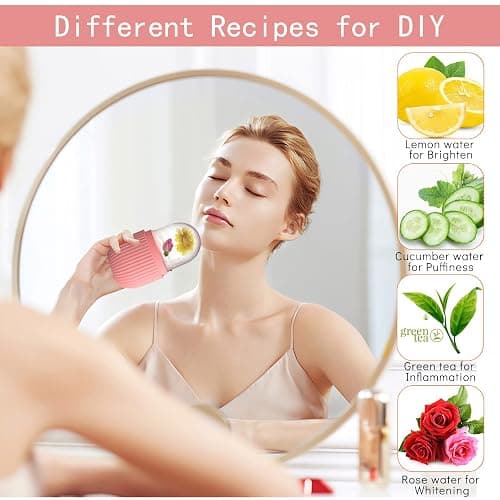 XHJRI Ice Cube Roller Massager for Face, Eyes and Neck Naturally Conditioning and Skin Care,De-Puff Eye Bags,Reduce Migraine Pain,Reusable Massage Silicone Ice Mold (Pink) thumbnail 8