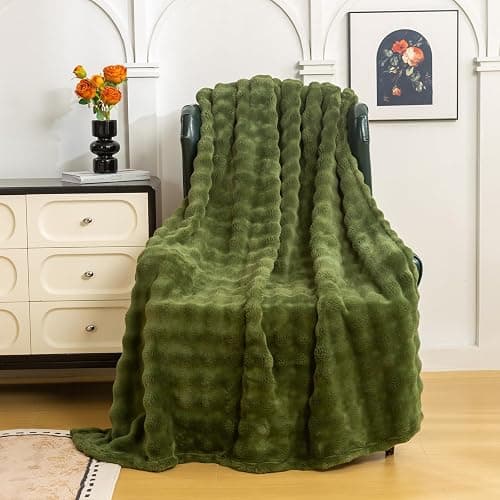 YUSOKI Luxury 3D Bubble Throw Blanket 2lb,All Ages,Home Decoration, (Olive Green,50 * 60inches) thumbnail 2