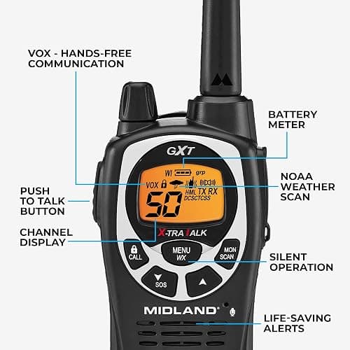 Midland GXT1000VP4 GMRS Two-Way Radios with Headsets, Black, 2 Pack | 50 Channels, 142 Privacy Codes, Up to 36 Mile Long Range, JIS4 Water Resistant, NOAA Weather Alert, Rechargeable NiMH thumbnail 5